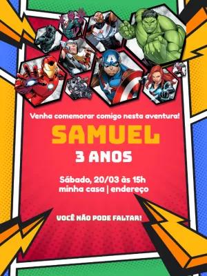 Convite Aniversário Vingadores com Heróis para Editar Online
