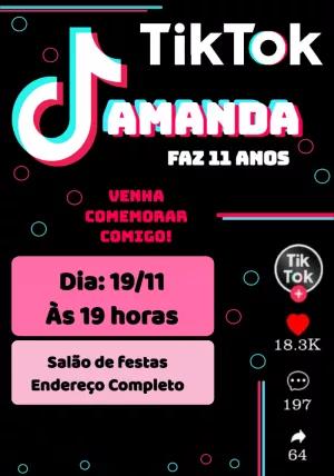 Convite de Aniversário TikTok para Editar e Imprimir Online