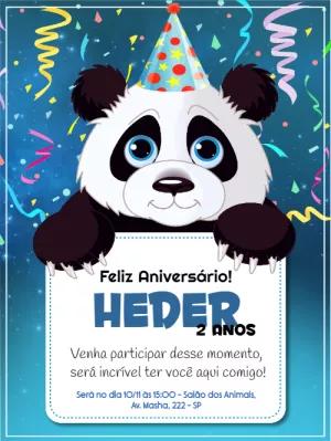 Convite de Aniversário Panda Fofo para Editar Online