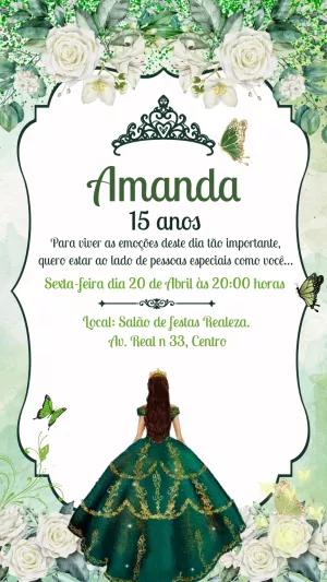 Convite 15 anos Princesa Verde Esmeralda para Editar Online