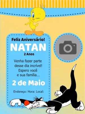 Convite Aniversário Piu Piu e Frajola com Foto para Editar