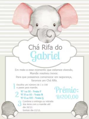 Convite Chá Rifa Elefantinho Fofo para Editar Online