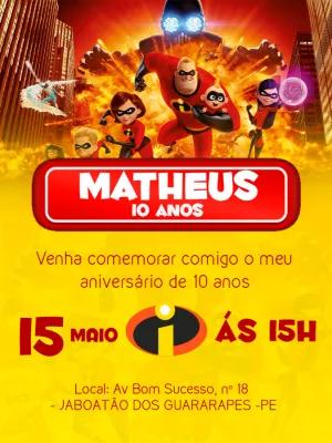 Convite de Aniversário Os Incríveis para Editar Online