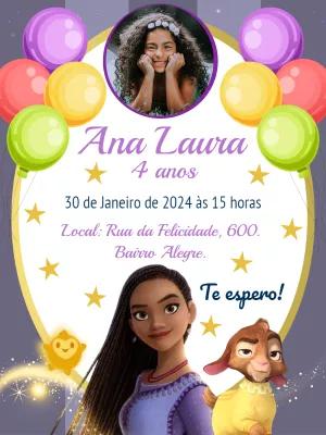 Convite Aniversário Wish com Foto para Editar Online