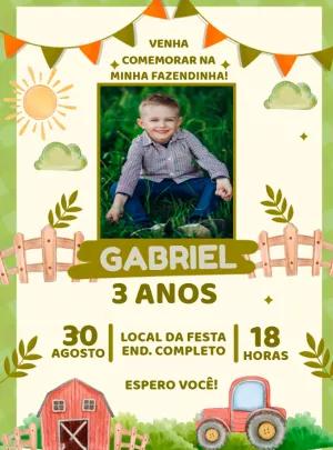 Convite de Aniversário Fazendinha com Foto para Editar Online