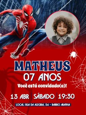 Convite Aniversário Homem-Aranha com Foto para Editar Online