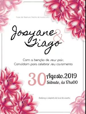 Convite de Casamento Floral Rosa para Editar e Imprimir