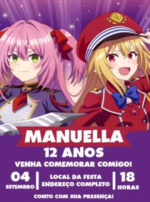Convite de Aniversário Anime com Guerreiras para Editar Online