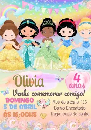 Convite de Aniversário Princesas Disney para Editar Online