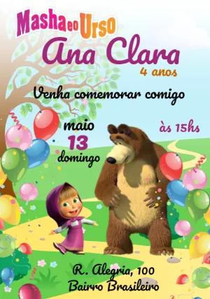 Convite Aniversário Masha e o Urso para Editar Online