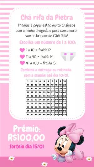 Chá Rifa Minnie Baby Rosa Editável Online para Imprimir