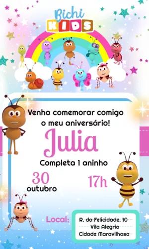 Convite de Aniversário Bichikids com Personagens para Editar