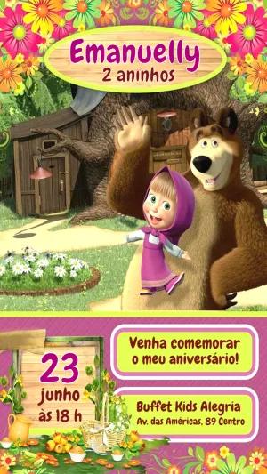 Convite de Aniversário Masha e o Urso para Editar Online