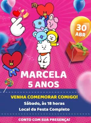 Convite de Aniversário BT21 com Personagens para Editar Online