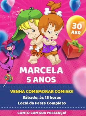 Convite de Aniversário Bambam e Pedrita para Editar Online
