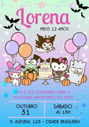 Convite Aniversário Kuromi e Turma para Editar Online