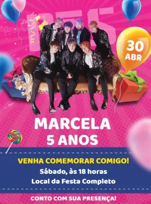 Convite de Aniversário BTS para Editar e Imprimir