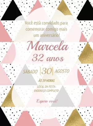 Convite Aniversário Minimalista Geométrico para Editar Online