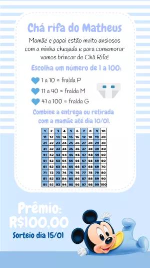 Chá Rifa Mickey Baby Azul para Editar e Enviar Online