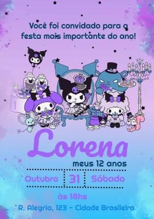 Convite de Aniversário Kuromi e Turma para Editar Online