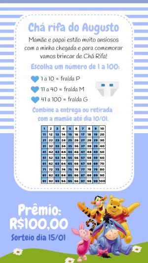 Convite Chá Rifa Ursinho Pooh Editável para Menino Online