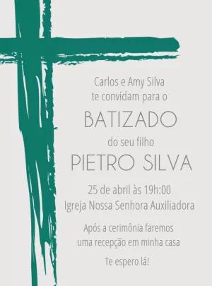 Convite de Batizado com Cruz Verde para Editar Online