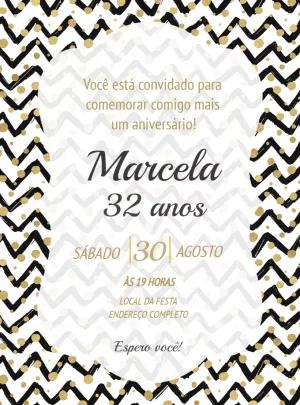 Convite de Aniversário Chevron Preto e Dourado para Editar Online