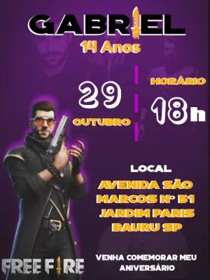 Convite de Aniversário Free Fire com Personagens para Editar