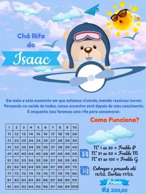 Convite Chá Rifa Ursinho Aviador para Editar Online