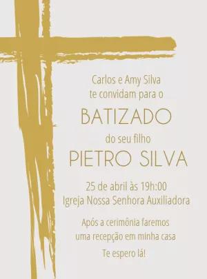 Convite de Batizado com Cruz Dourada para Editar Online