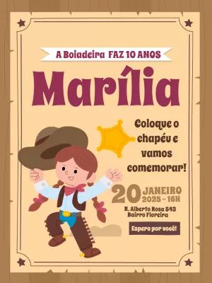 Convite Aniversário Boiadeira Menina para Editar Online