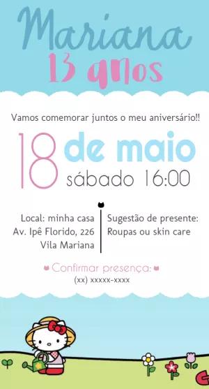 Convite de Aniversário Hello Kitty no Jardim para Editar Online