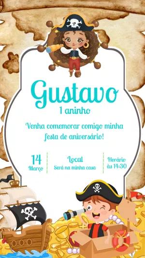 Convite de Aniversário Pirata Infantil para Editar Online