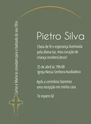 Convite de Batizado Elegante Verde e Dourado para Editar