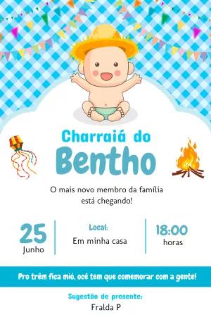 Convite Charraiá de Fraldas com Bebê Fofo para Editar Online