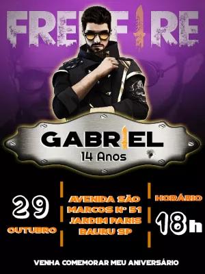 Convite de Aniversário Free Fire com Personagem para Editar