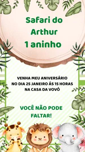 Convite de Aniversário Safari com Animais Fofos para Editar