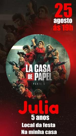 Convite Aniversário La Casa de Papel com Foto para Editar