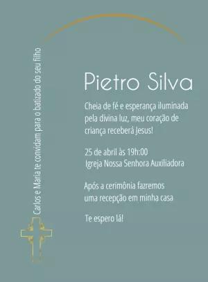 Convite de Batizado Elegante Azul e Dourado para Editar