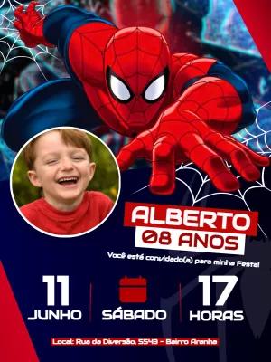 Convite Aniversário Homem Aranha com Foto para Editar Online