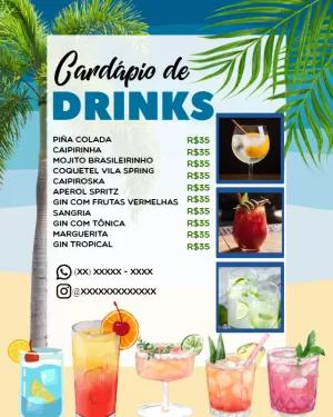 Cardápio de Drinks Tropical Editável para Imprimir