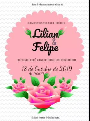 Convite de Casamento Floral Rosa para Editar Online