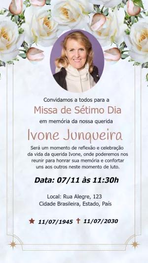 Convite Missa de Sétimo Dia com Foto Floral para Editar Online