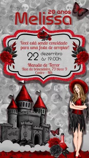 Convite Aniversário Halloween com Caveiras para Editar Online