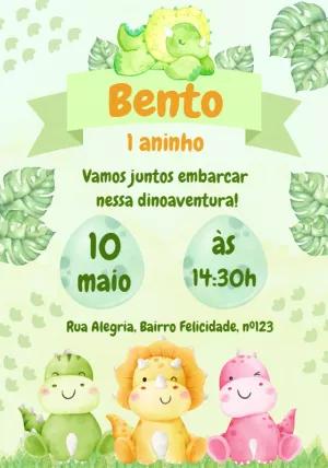 Convite Aniversário Dinossauro Baby Aquarela para Editar Online