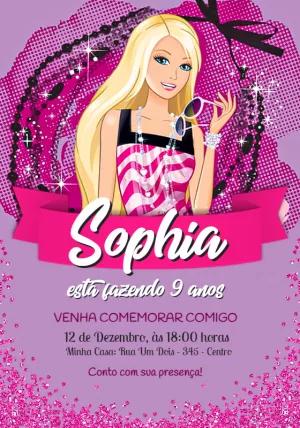 Convite de Aniversário Barbie Rosa para Editar Online