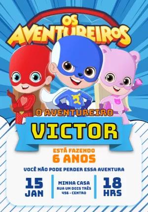 Convite Aniversário Os Aventureiros Azul para Editar Online