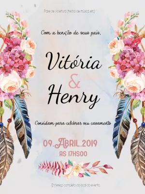 Convite de Casamento Boho Floral para Editar Online