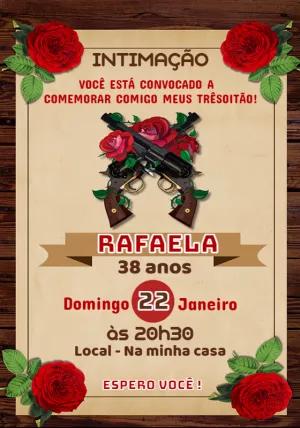 Convite Aniversário Três Oitão com Rosas para Editar