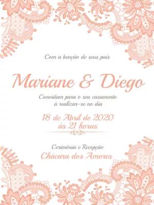 Convite de Casamento Renda Rosa Romântico para Editar Online